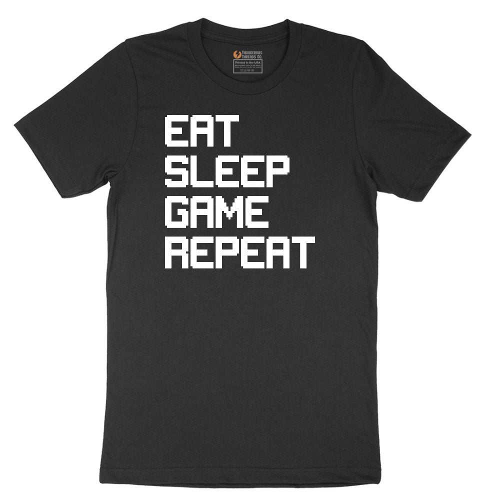 Eat Sleep Game Repeat - Mens & Ladies T-Shirt Short Sleeve Tee - Jet Black