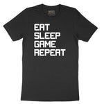 Eat Sleep Game Repeat - Mens & Ladies T-Shirt Short Sleeve Tee - Jet Black