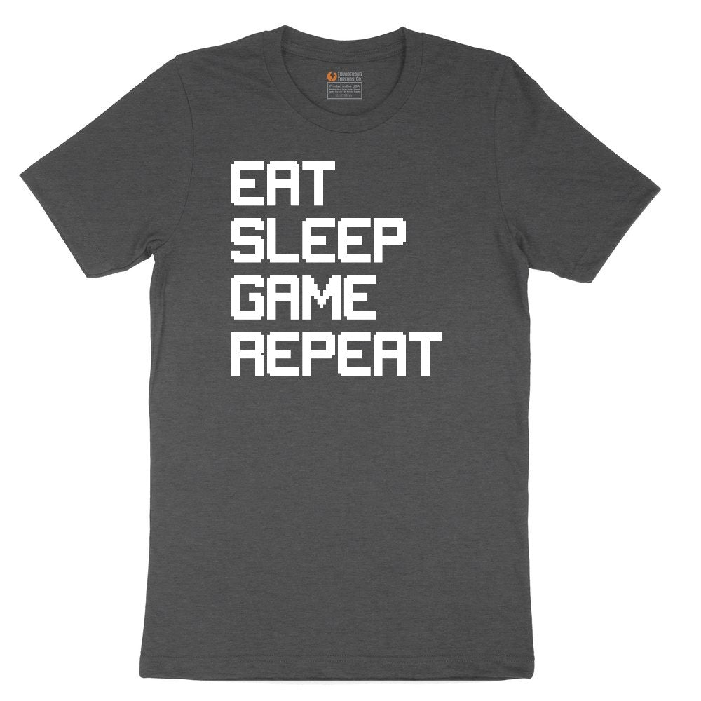 Eat Sleep Game Repeat - Mens & Ladies T-Shirt Youth Short Sleeve Tee - Dark Heather Grey