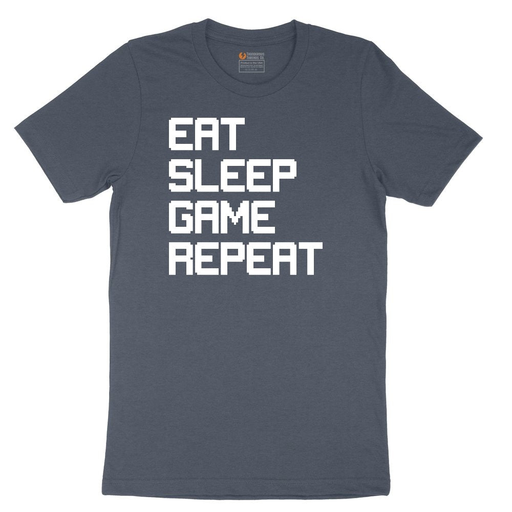 Eat Sleep Game Repeat - Mens & Ladies T-Shirt Youth Short Sleeve Tee - Heather Navy