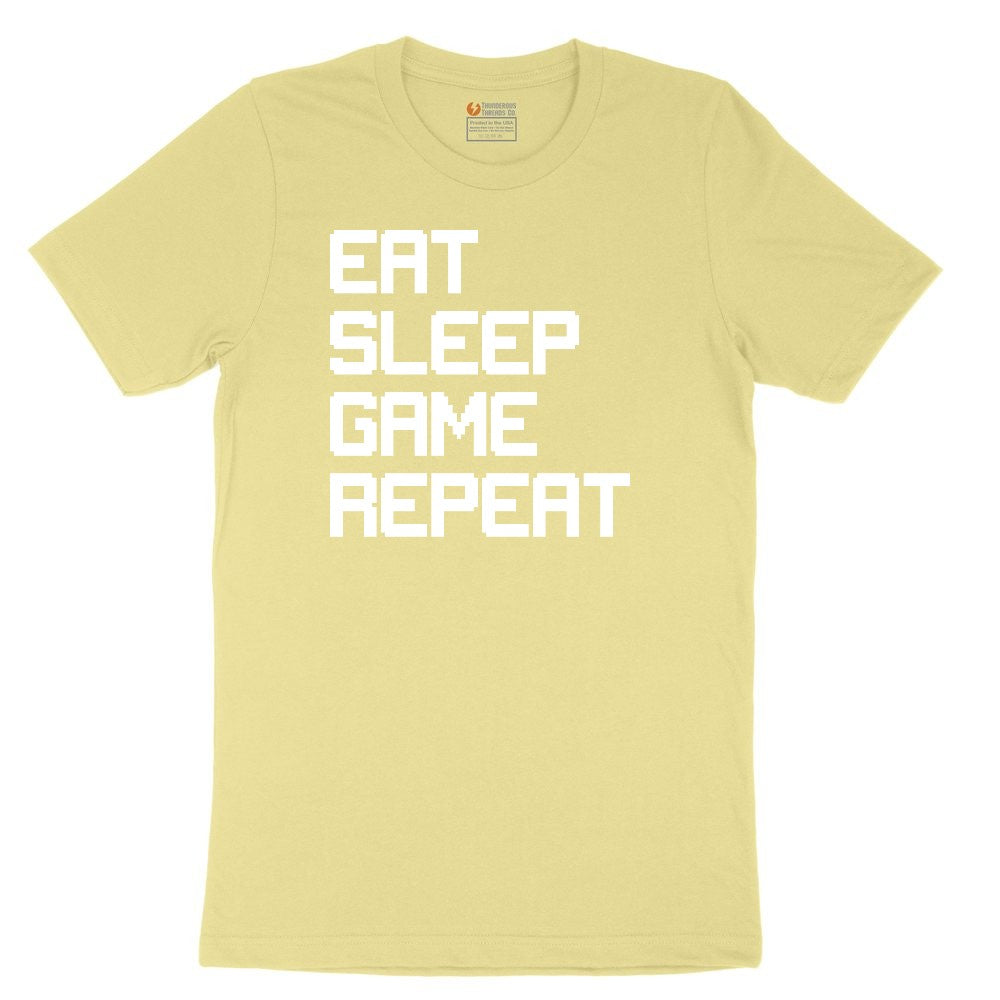Eat Sleep Game Repeat - Mens & Ladies T-Shirt Youth Short Sleeve Tee - Yellow