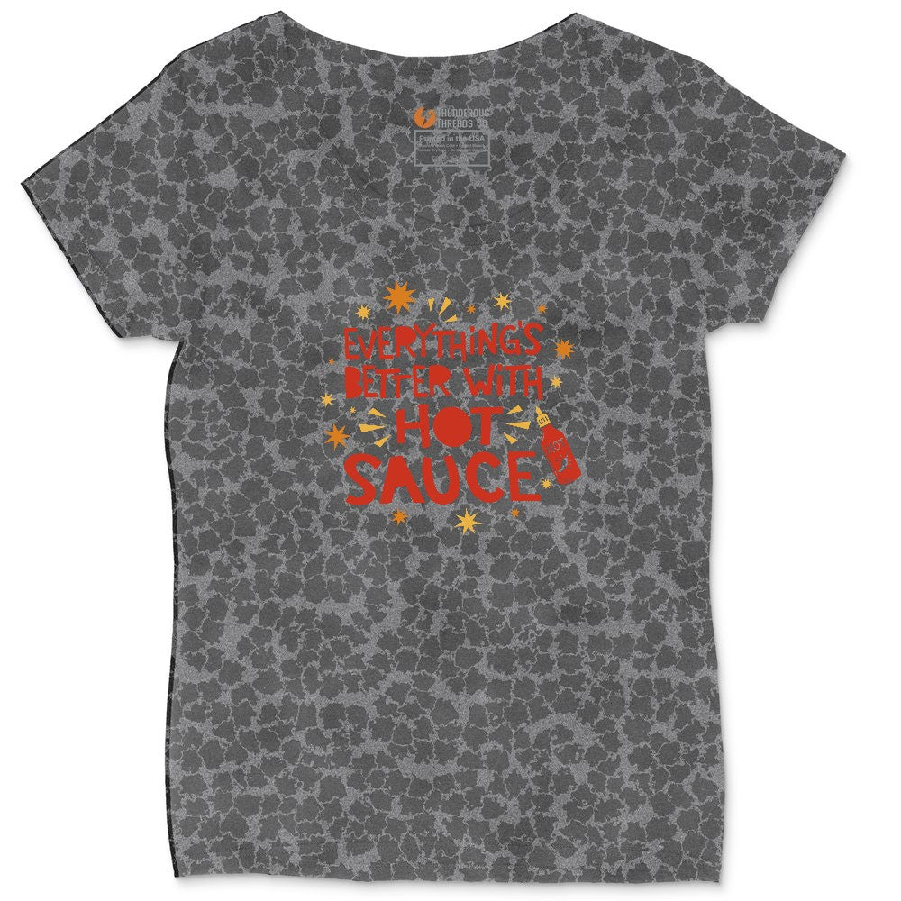Everythings Better with Hot Sauce Ladies Curvy Tee - Black Leopard
