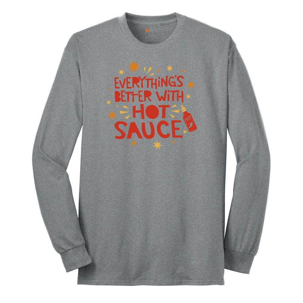 Everythings Better with Hot Sauce Long Sleeve Tee - Athletic Grey