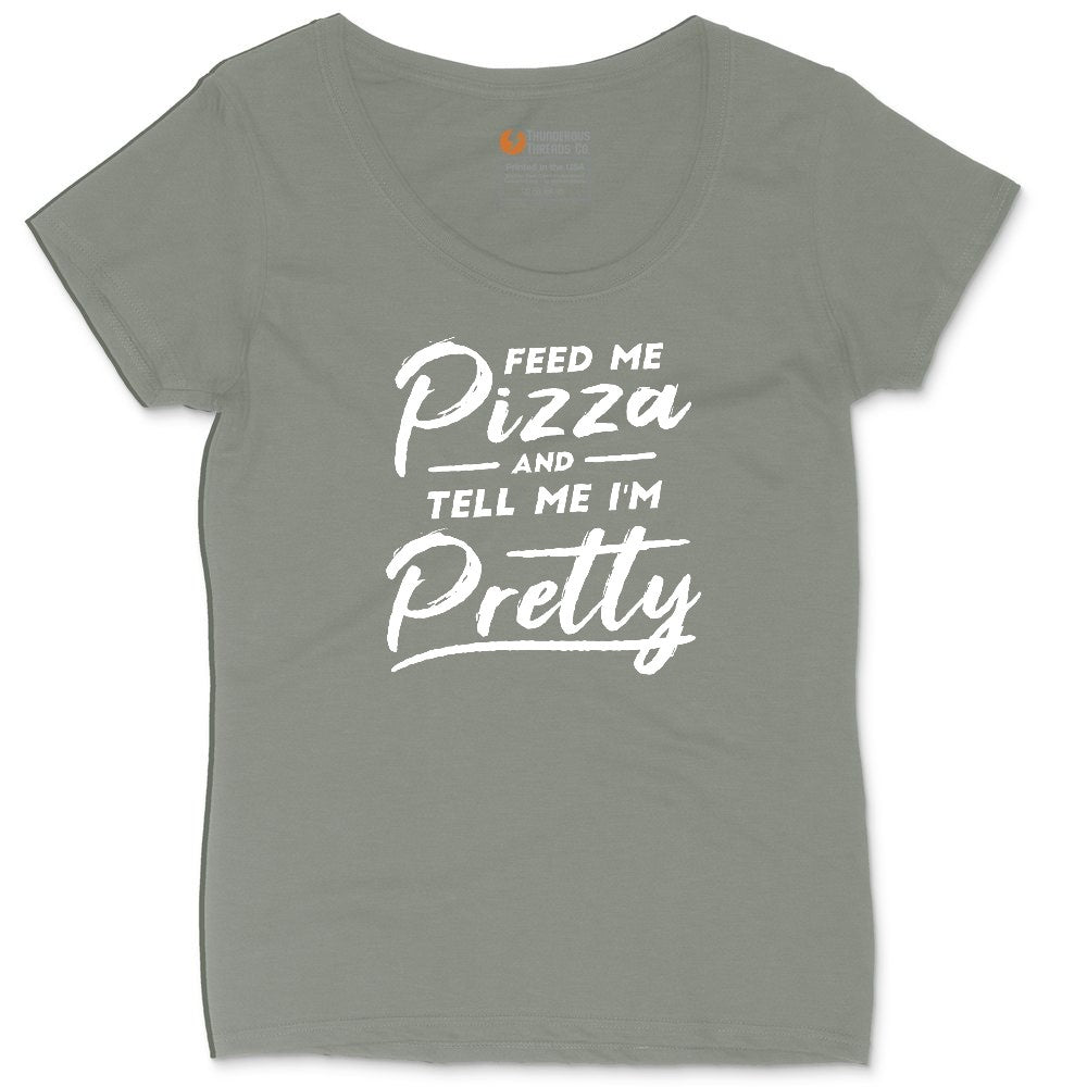 Feed Me Pizza and Tell Me I'm Pretty Ladies Curvy Tee - Bamboo Blackout