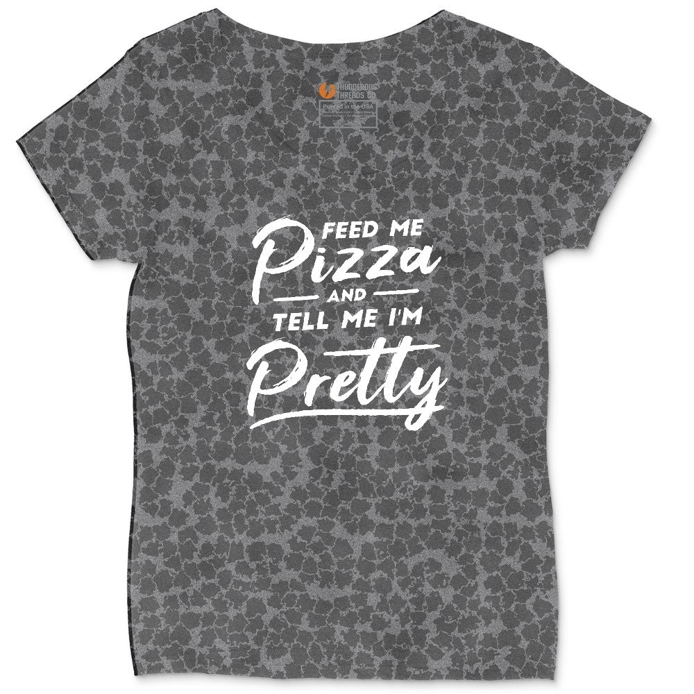 Feed Me Pizza and Tell Me I'm Pretty Ladies Curvy Tee - Black Leopard