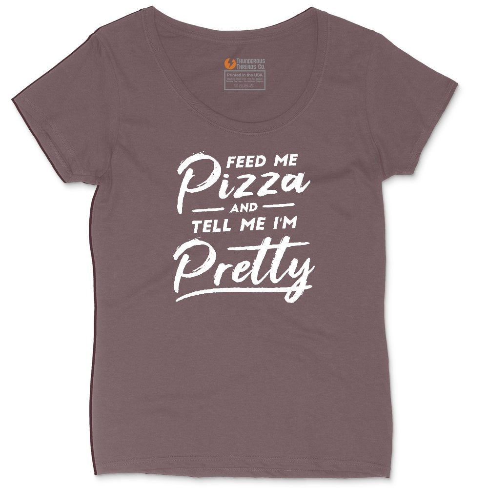 Feed Me Pizza and Tell Me I'm Pretty Ladies Curvy Tee - Sangria Blackout