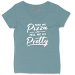 Feed Me Pizza and Tell Me I'm Pretty Ladies Curvy Tee - Surf Blackout