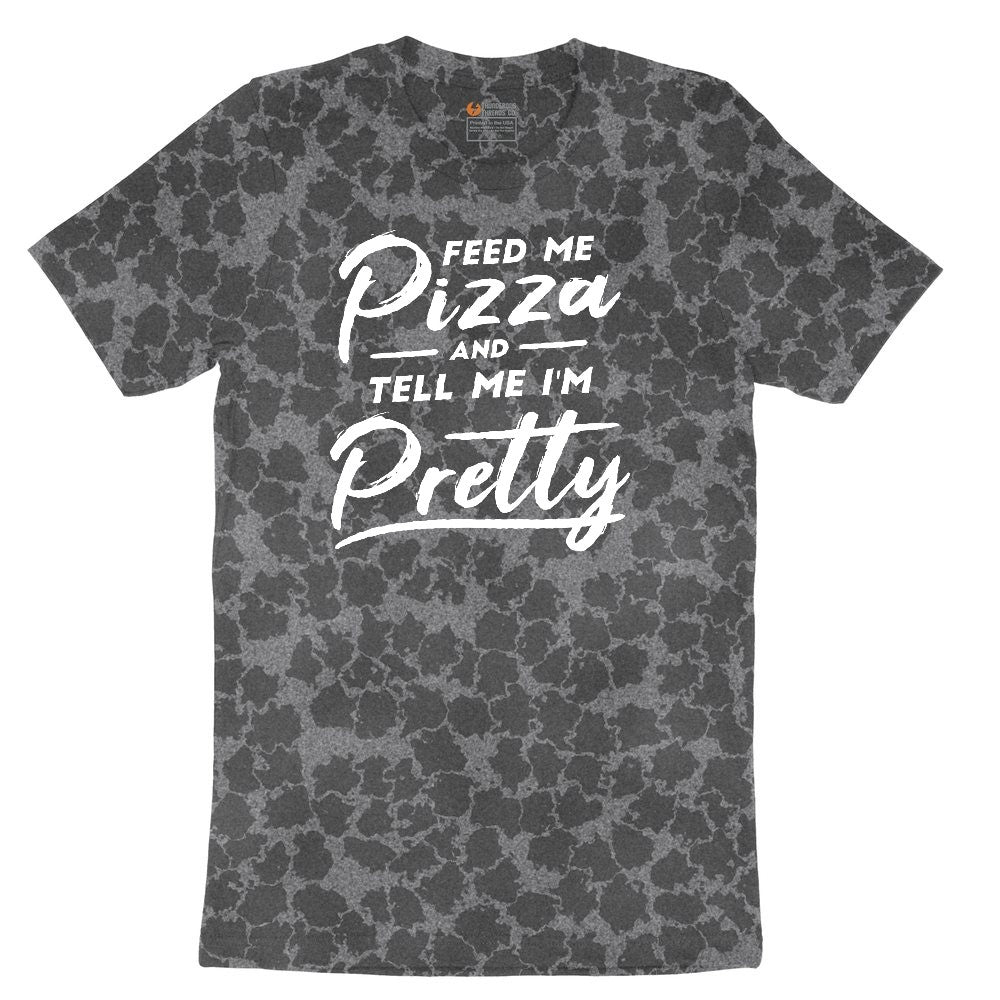 Feed Me Pizza and Tell Me I'm Pretty Ladies Short Sleeve Tee - Black Leopard