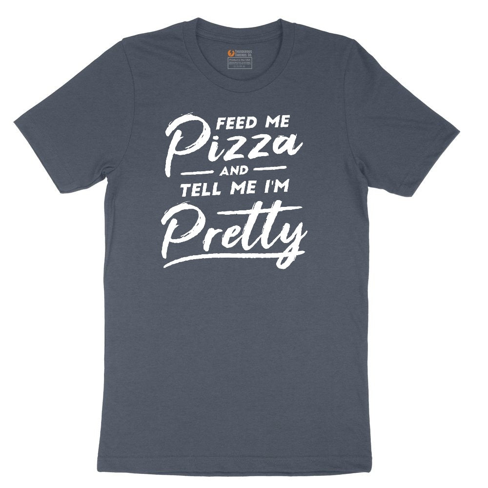 Feed Me Pizza and Tell Me I'm Pretty Toddler Short Sleeve Tee - Heather Navy