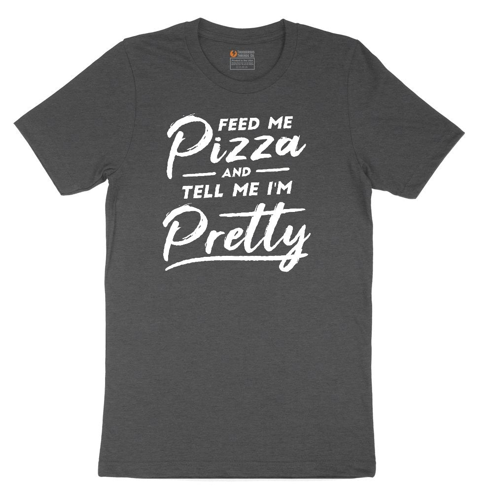 Feed Me Pizza and Tell Me I'm Pretty Youth Short Sleeve Tee - Dark Heather Grey
