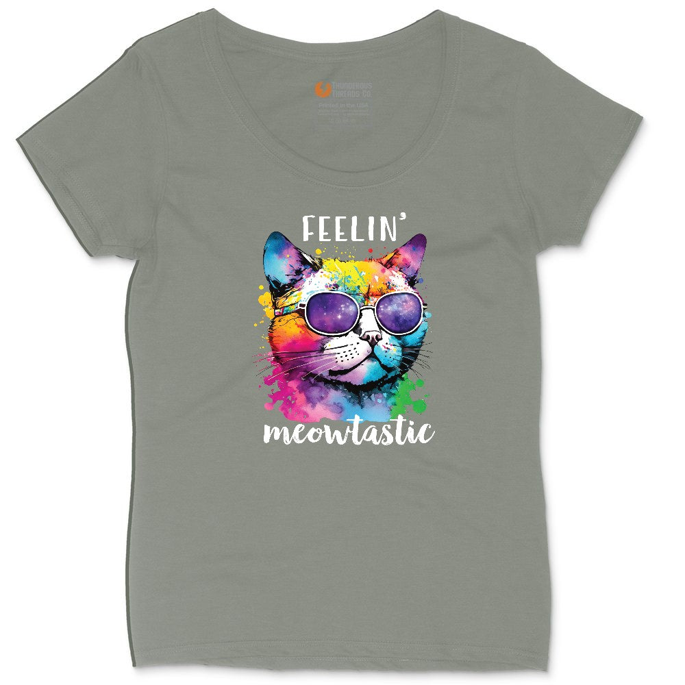Feeling Meowtastic Cat Design Ladies Curvy Tee - Bamboo Blackout