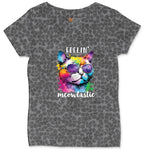 Feeling Meowtastic Cat Design Ladies Curvy Tee - Black Leopard
