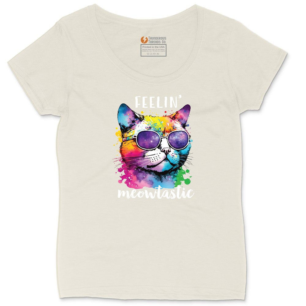Feeling Meowtastic Cat Design Ladies Curvy Tee - Natural Heather