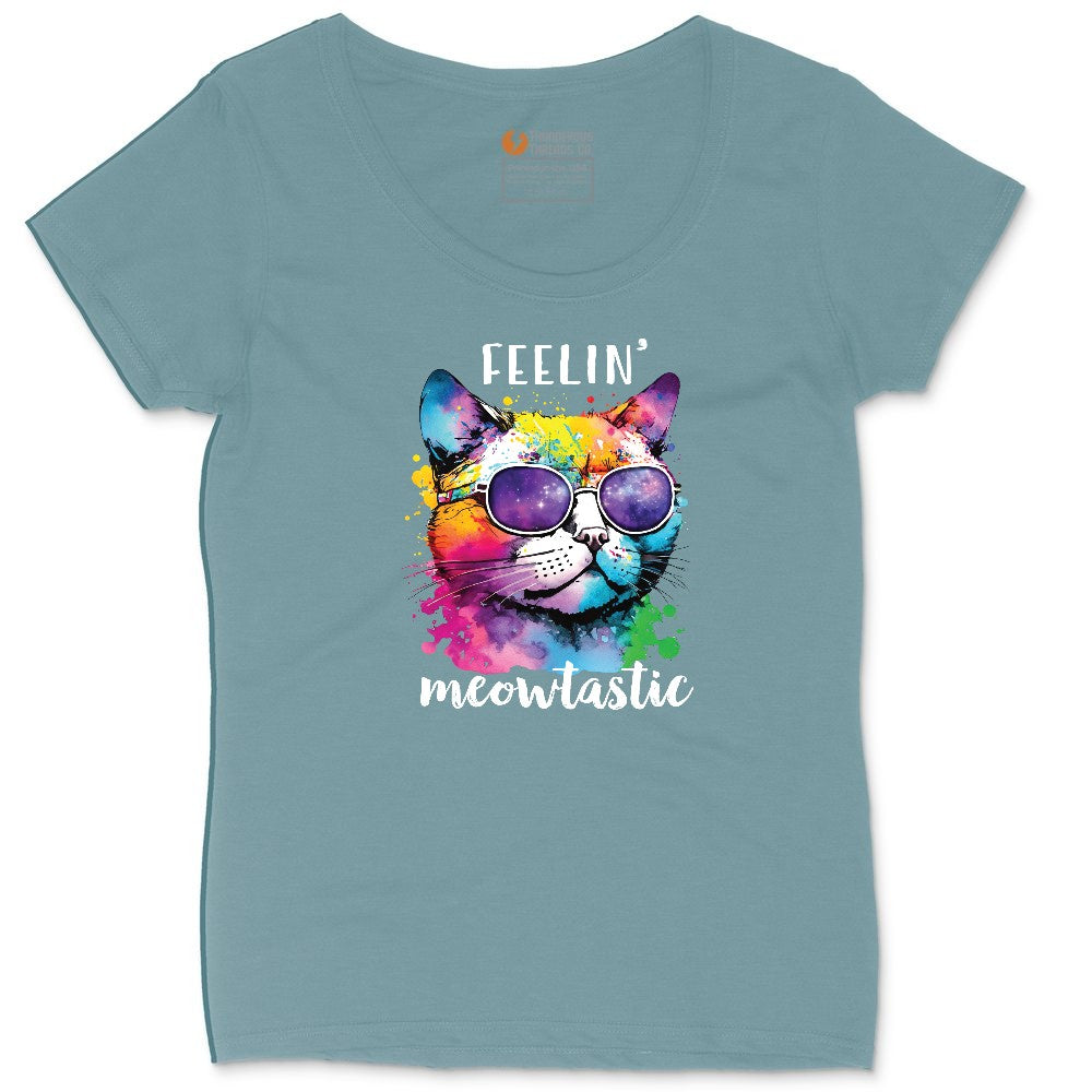 Feeling Meowtastic Cat Design Ladies Curvy Tee - Surf Blackout