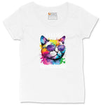 Feeling Meowtastic Cat Design Ladies Curvy Tee - White