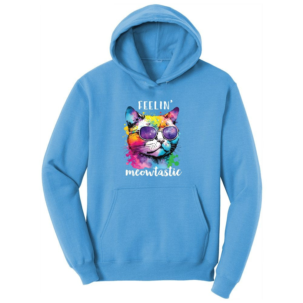Feeling Meowtastic Cat Design Ladies Hoodie - Aquatic Blue