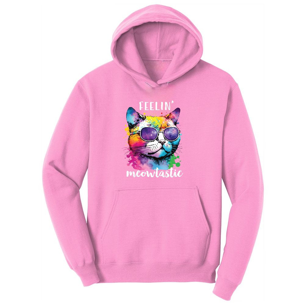 Feeling Meowtastic Cat Design Ladies Hoodie - Candy Pink