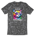 Feeling Meowtastic Cat Design Ladies Short Sleeve Tee - Black Leopard
