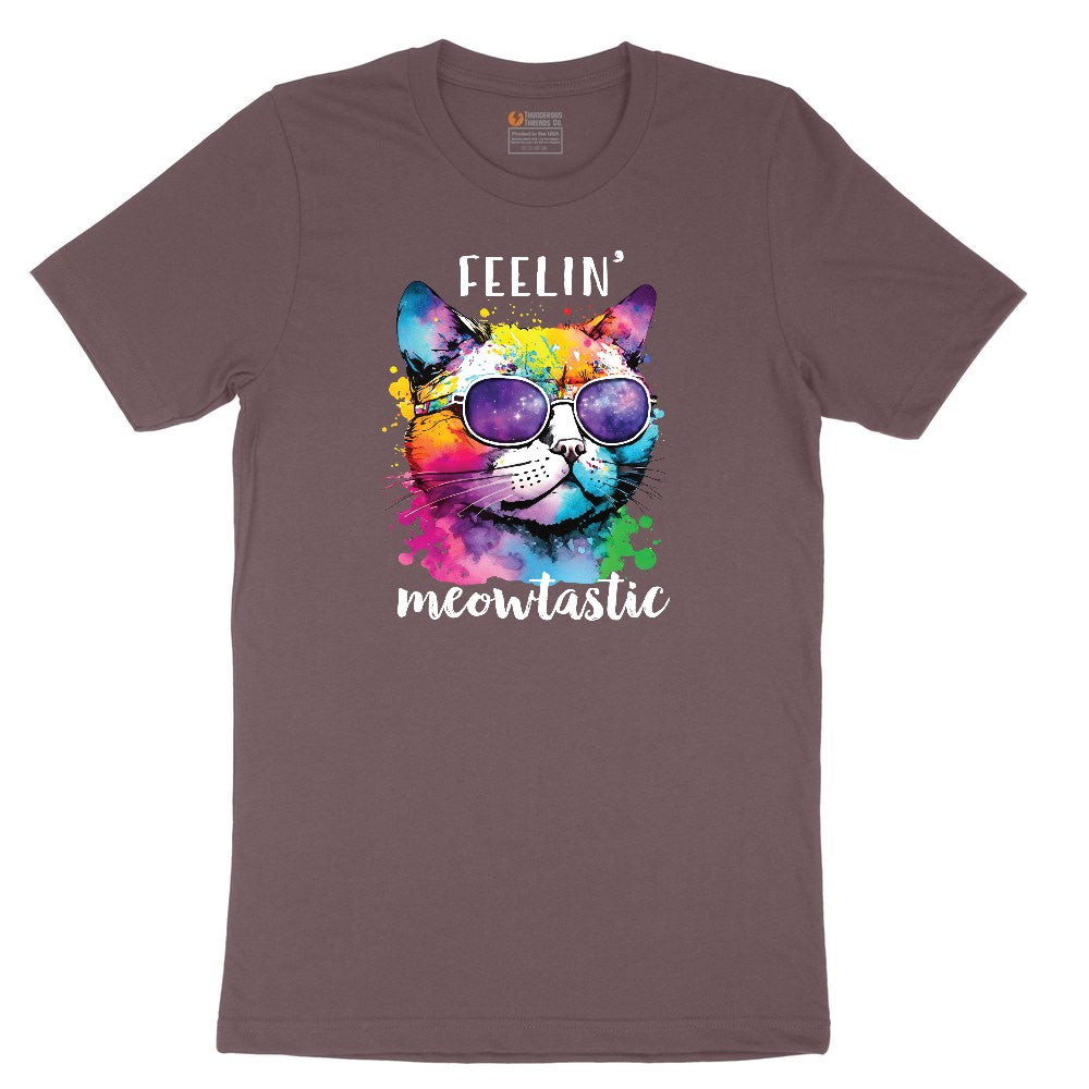 Feeling Meowtastic Cat Design Ladies Short Sleeve Tee - Sangria Blackout
