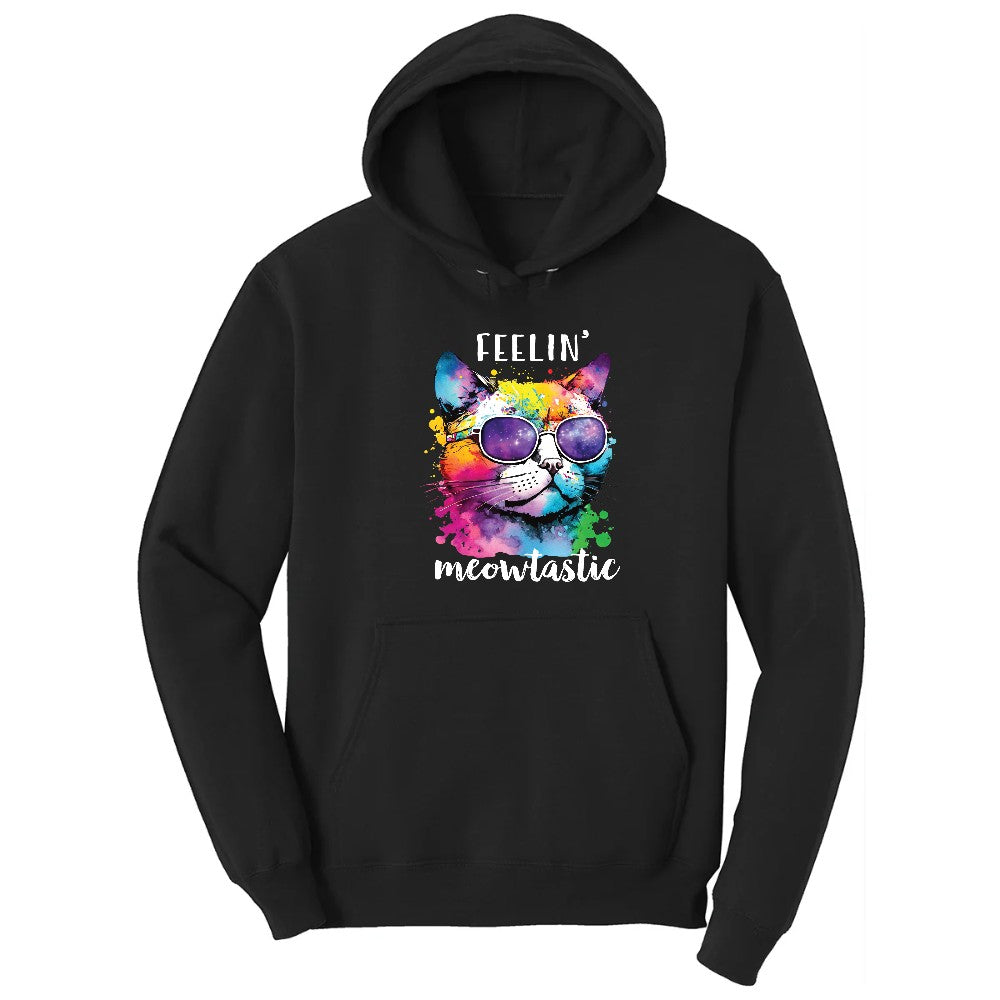 Feeling Meowtastic Cat Design Hoodie - Jet Black