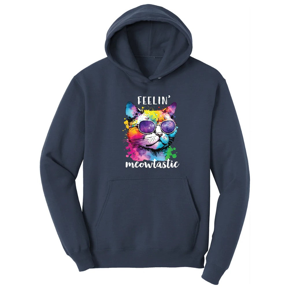 Feeling Meowtastic Cat Design Hoodie - Navy