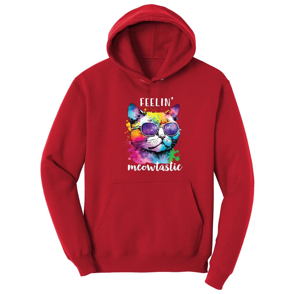 Feeling Meowtastic Cat Design Hoodie - Red