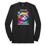 Feeling Meowtastic Cat Design Long Sleeve Tee - Jet Black