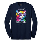 Feeling Meowtastic Cat Design Long Sleeve Tee - Navy