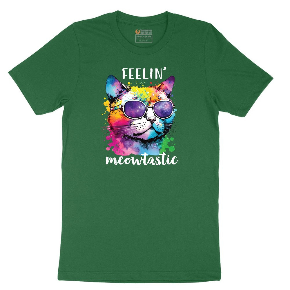 Feeling Meowtastic Cat Design Short Sleeve Tee - Athletic Kelly