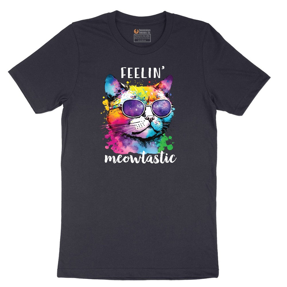 Feeling Meowtastic Cat Design Short Sleeve Tee - Deep Navy