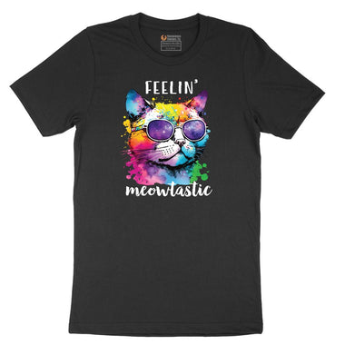 Feeling Meowtastic Cat Design Short Sleeve Tee - Jet Black