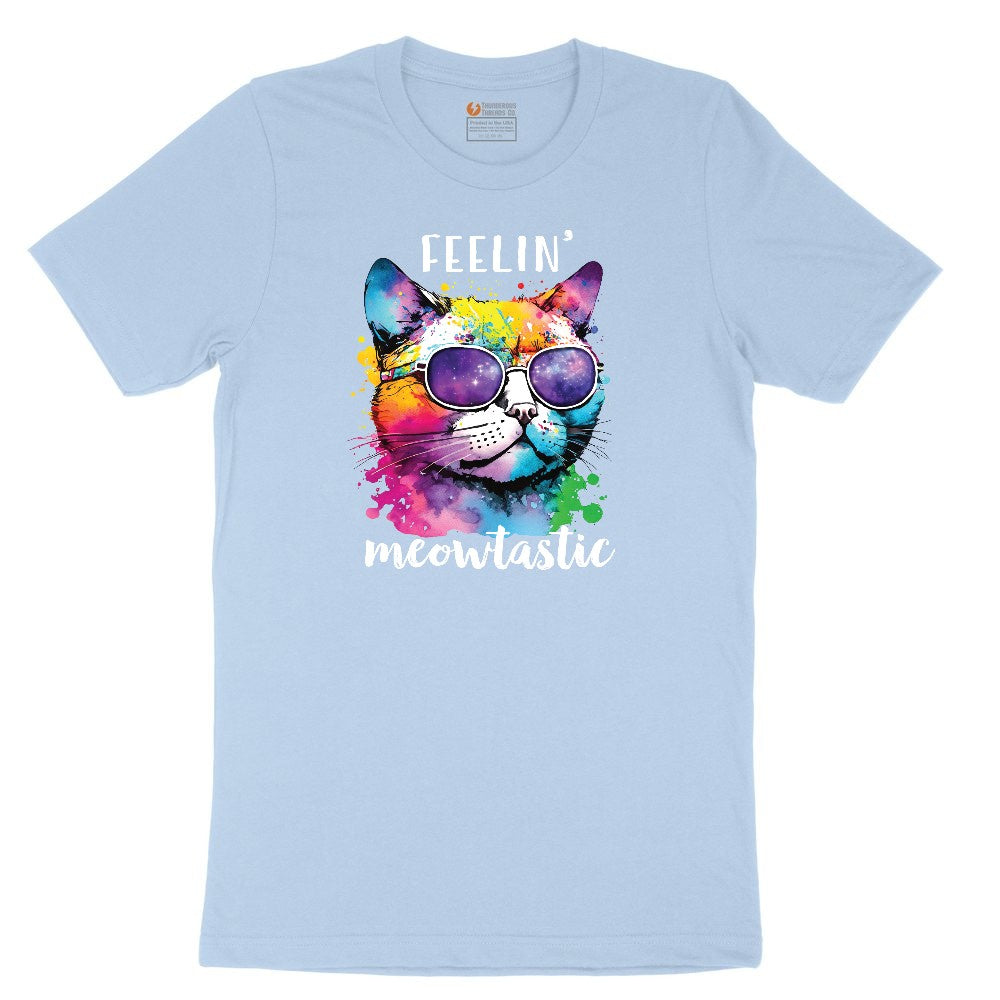 Feeling Meowtastic Cat Design Toddler Short Sleeve Tee - Light Blue