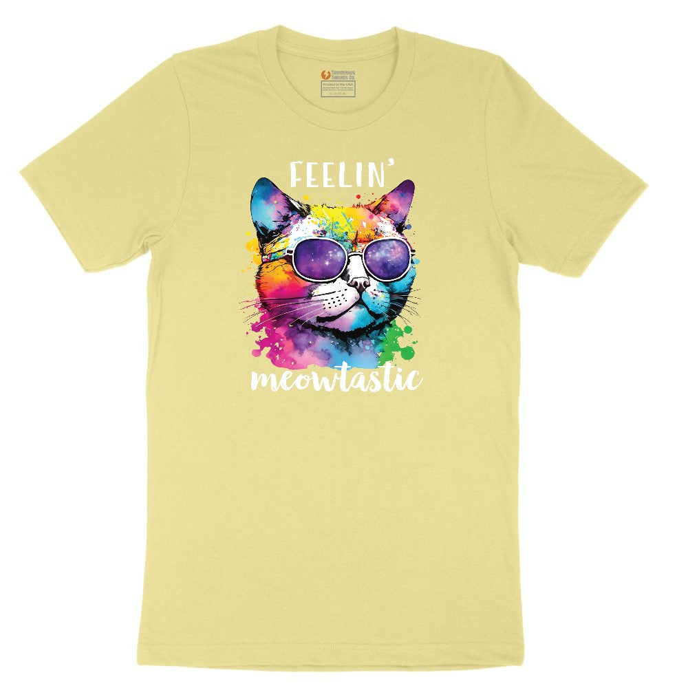 Feeling Meowtastic Cat Design Toddler Short Sleeve Tee - Yellow