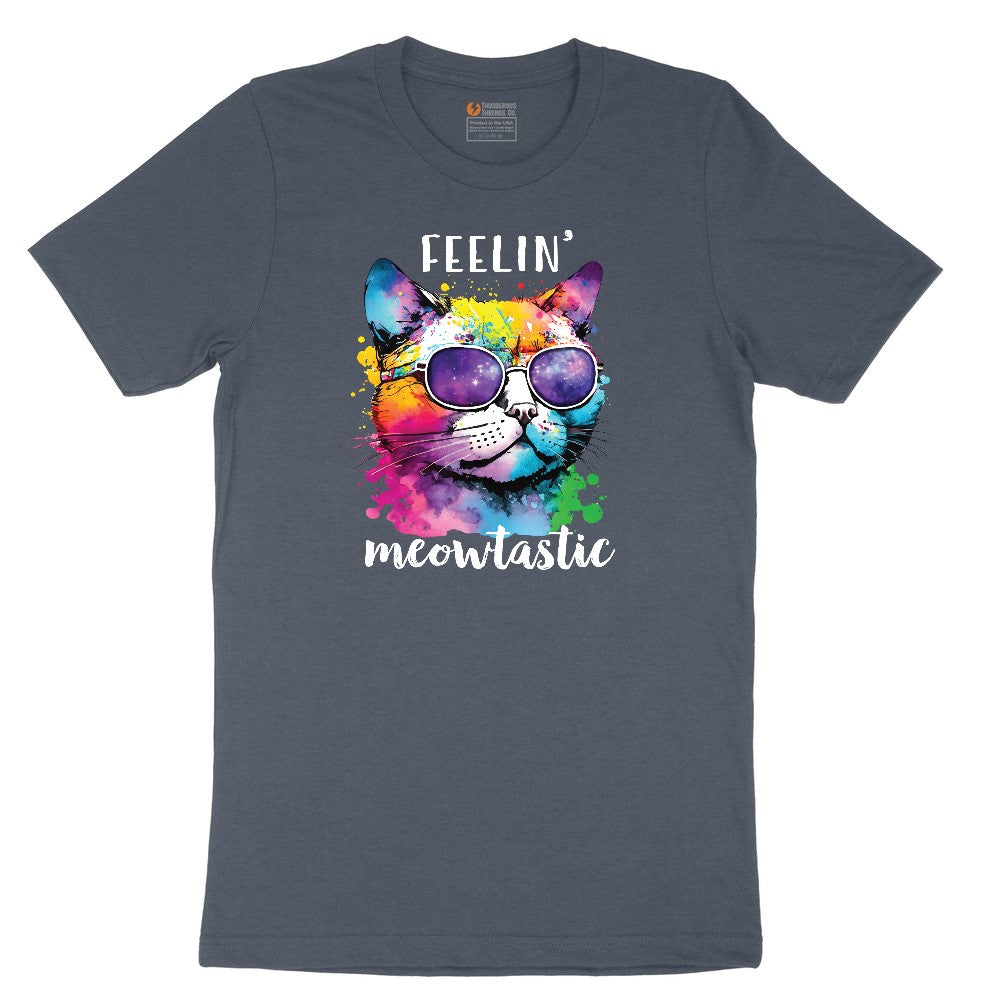 Feeling Meowtastic Cat Design Youth Short Sleeve Tee - Heather Navy
