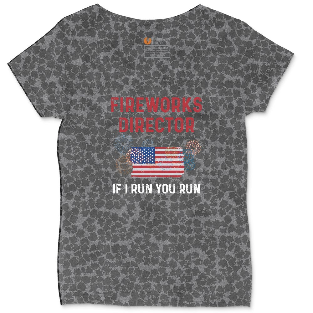 Fireworks Director If I Run You Run Ladies Curvy Tee - Black Leopard