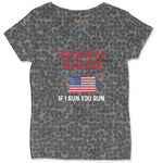 Fireworks Director If I Run You Run Ladies Curvy Tee - Black Leopard
