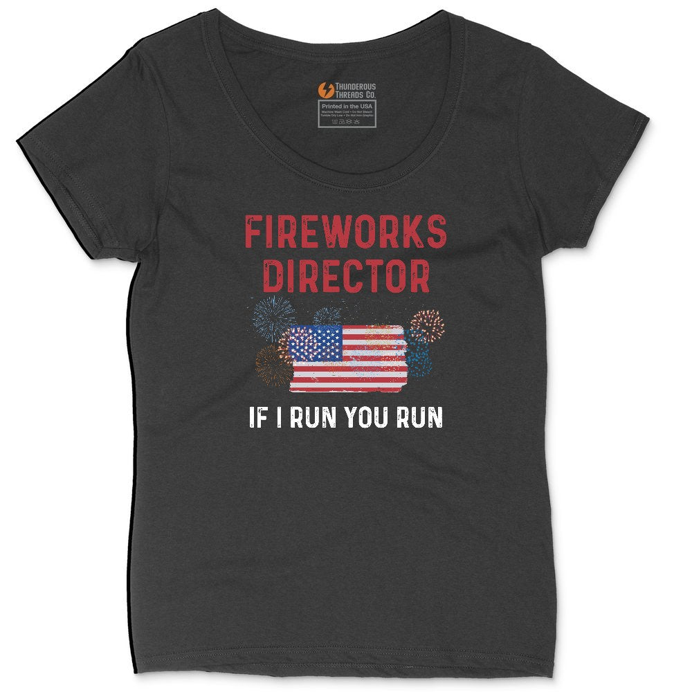 Fireworks Director If I Run You Run Ladies Curvy Tee - Black
