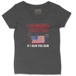Fireworks Director If I Run You Run Ladies Curvy Tee - Vintage Smoke