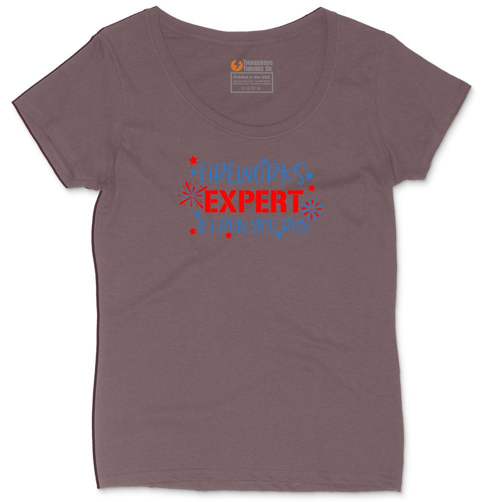 Fireworks Expert Ladies Curvy Tee - Sangria Blackout