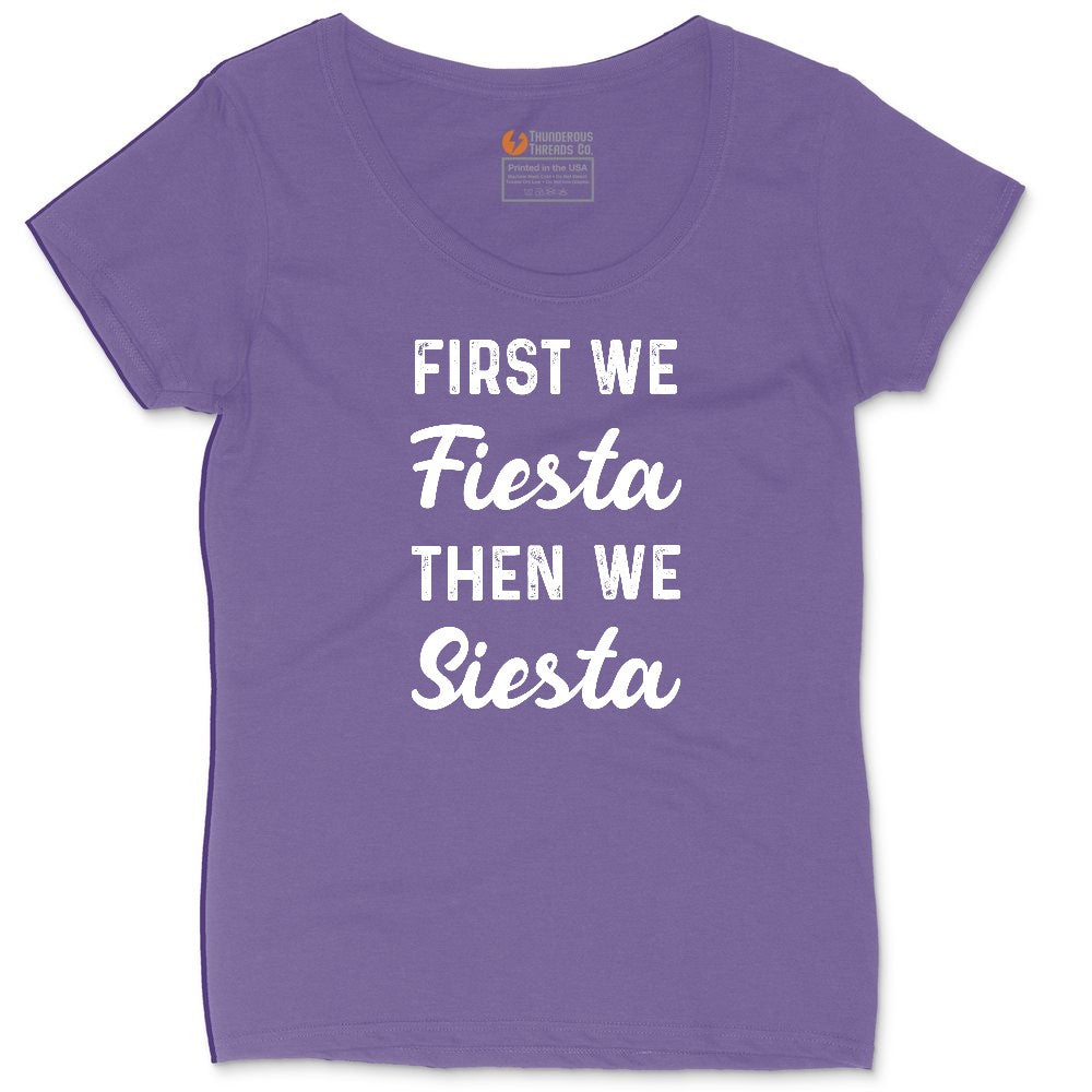 First We Fiesta then We Siesta Ladies Curvy Tee - Vintage Purple