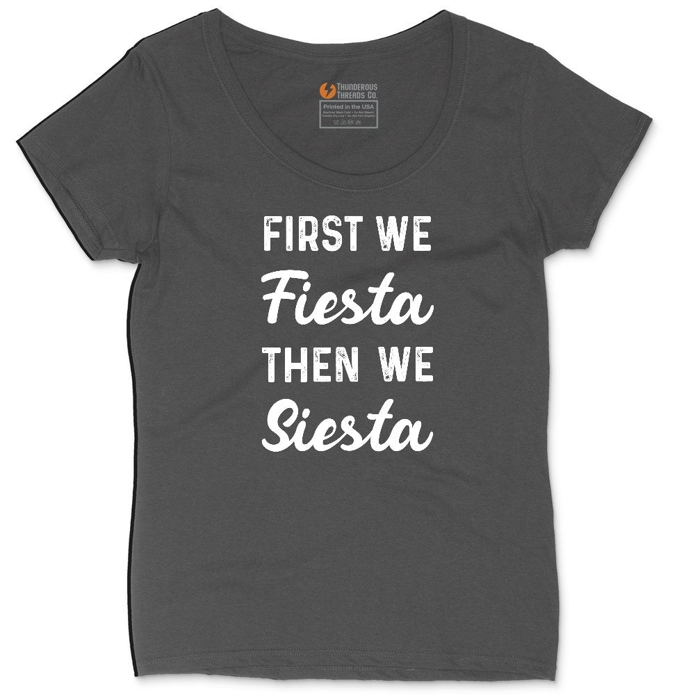 First We Fiesta then We Siesta Ladies Curvy Tee - Vintage Smoke