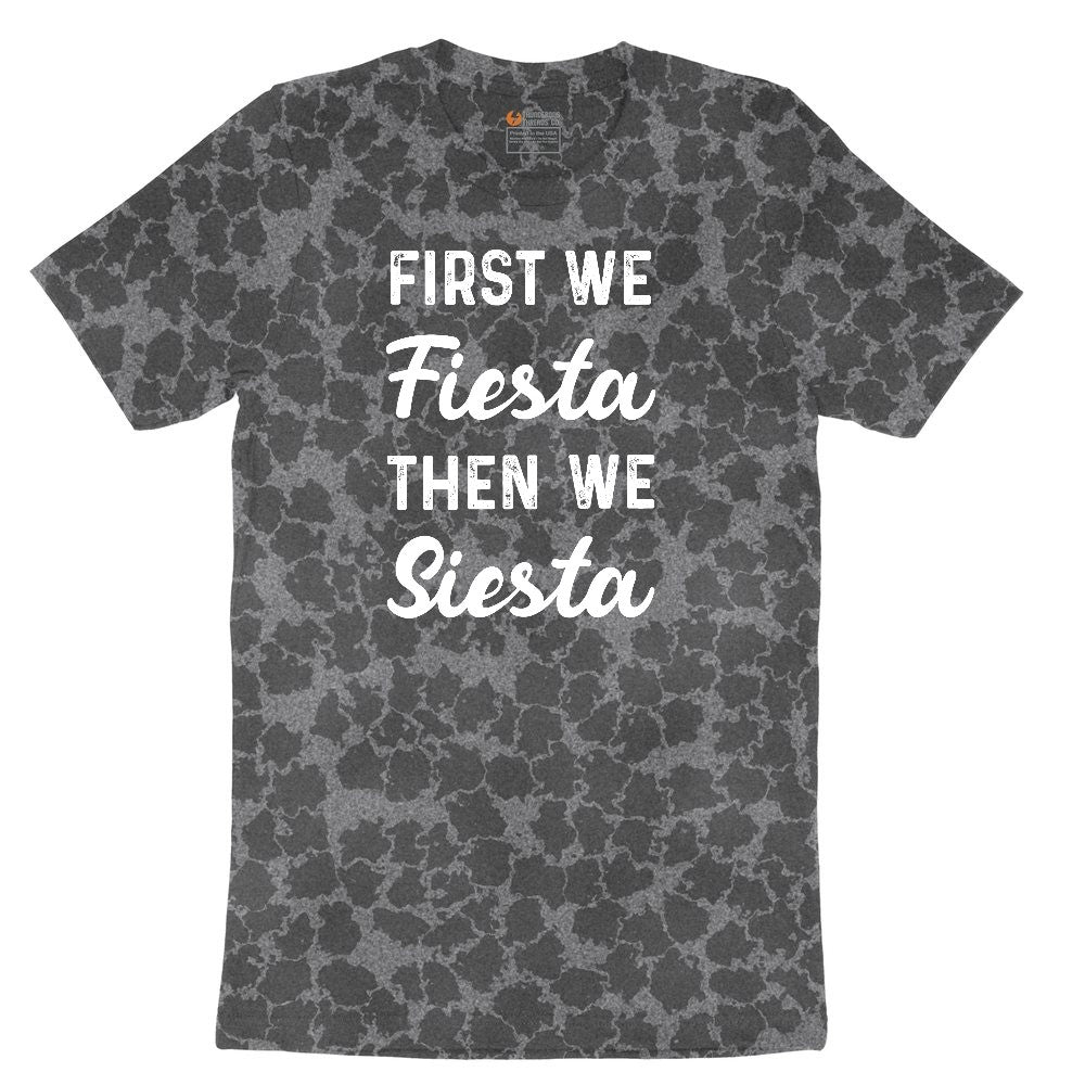 First We Fiesta then We Siesta Ladies Short Sleeve Tee - Black Leopard