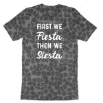 First We Fiesta then We Siesta Ladies Short Sleeve Tee - Black Leopard