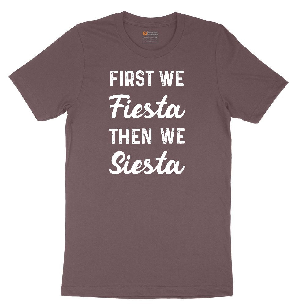 First We Fiesta then We Siesta Ladies Short Sleeve Tee - Sangria Blackout