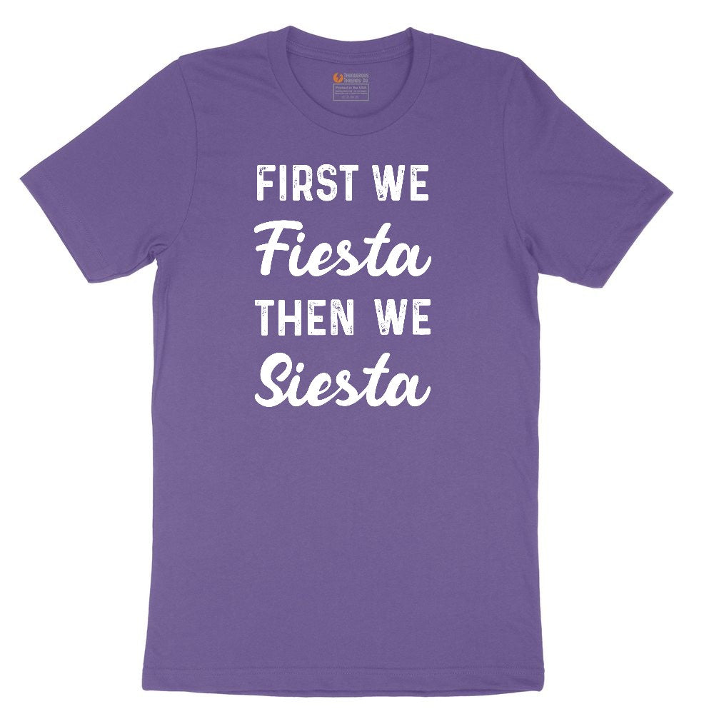 First We Fiesta then We Siesta Ladies Short Sleeve Tee - Vintage Purple