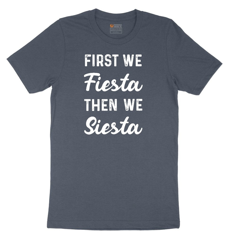 First We Fiesta then We Siesta Toddler Short Sleeve Tee - Heather Navy