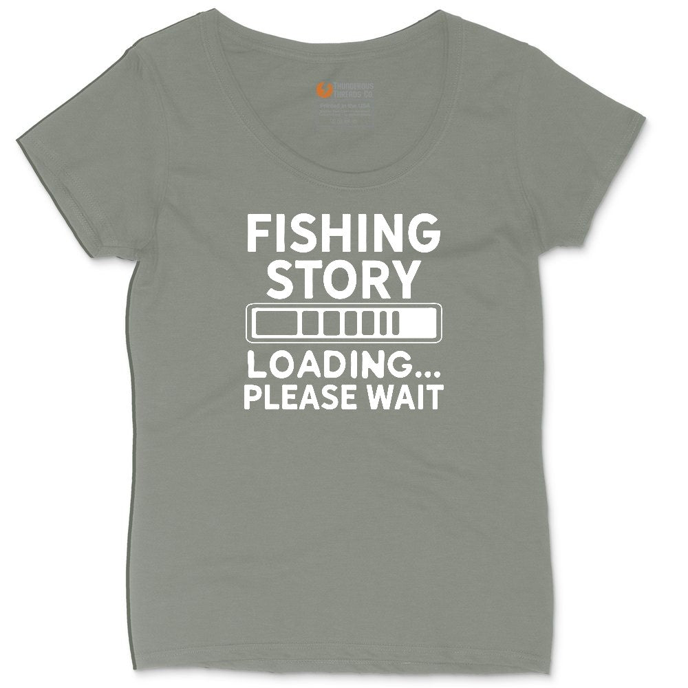 Fishing Story Loading Please Wait Ladies Curvy Tee - Bamboo Blackout