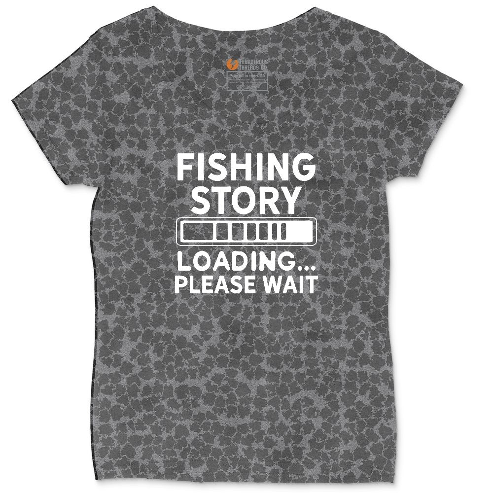 Fishing Story Loading Please Wait Ladies Curvy Tee - Black Leopard