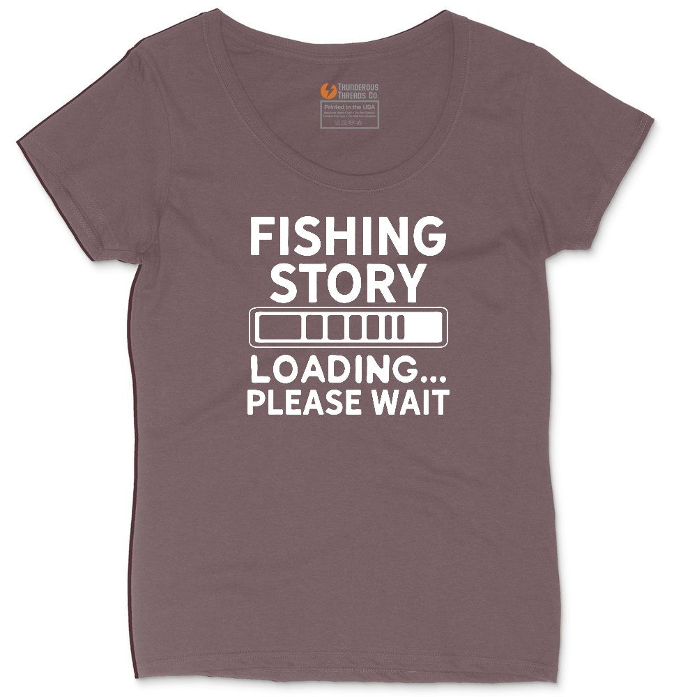 Fishing Story Loading Please Wait Ladies Curvy Tee - Sangria Blackout