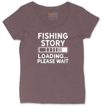 Fishing Story Loading Please Wait Ladies Curvy Tee - Sangria Blackout